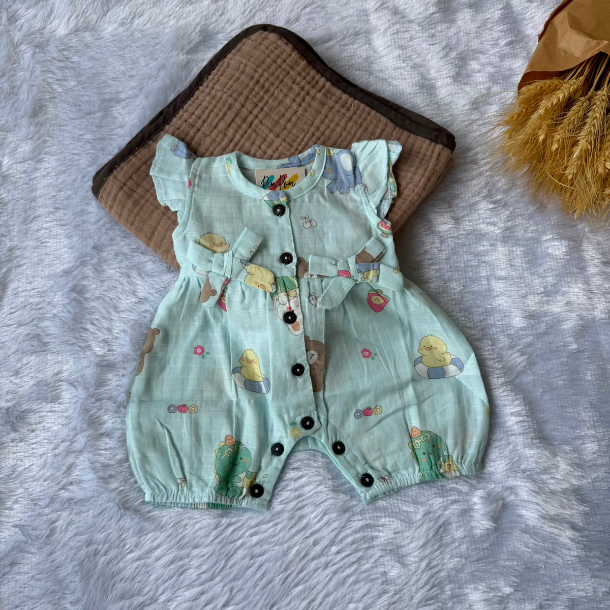 Muslin  Baby Jumpsuit - Blue Animals