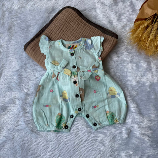 Muslin  Baby Jumpsuit - Blue Animals