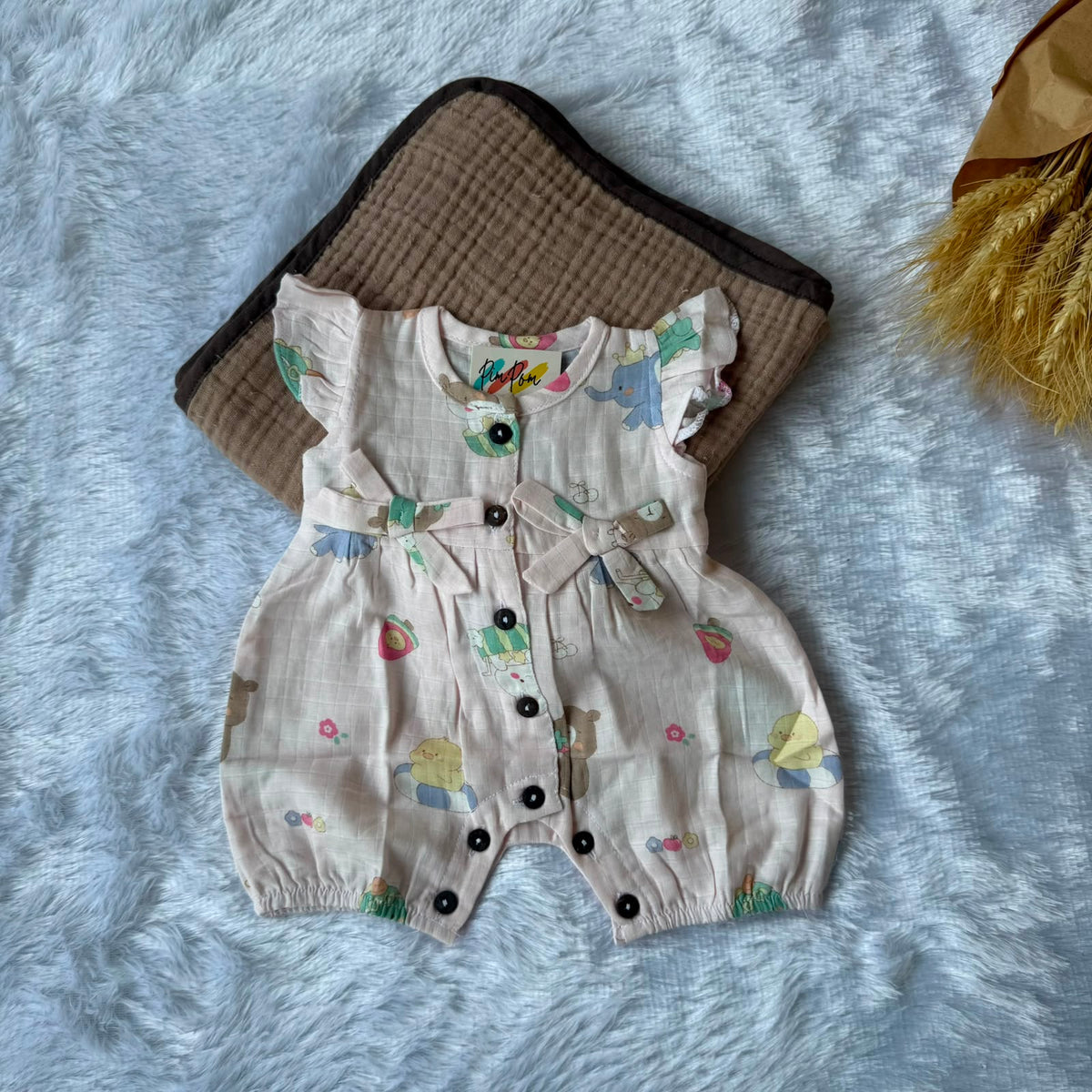 Muslin  Baby Jumpsuit - Pink Animals