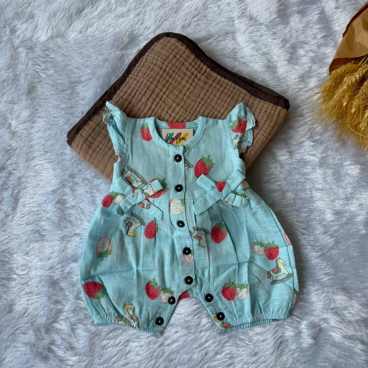 Muslin  Baby Jumpsuit - Blue Strawberry