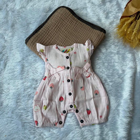 Muslin  Baby Jumpsuit - Pink Strawberry