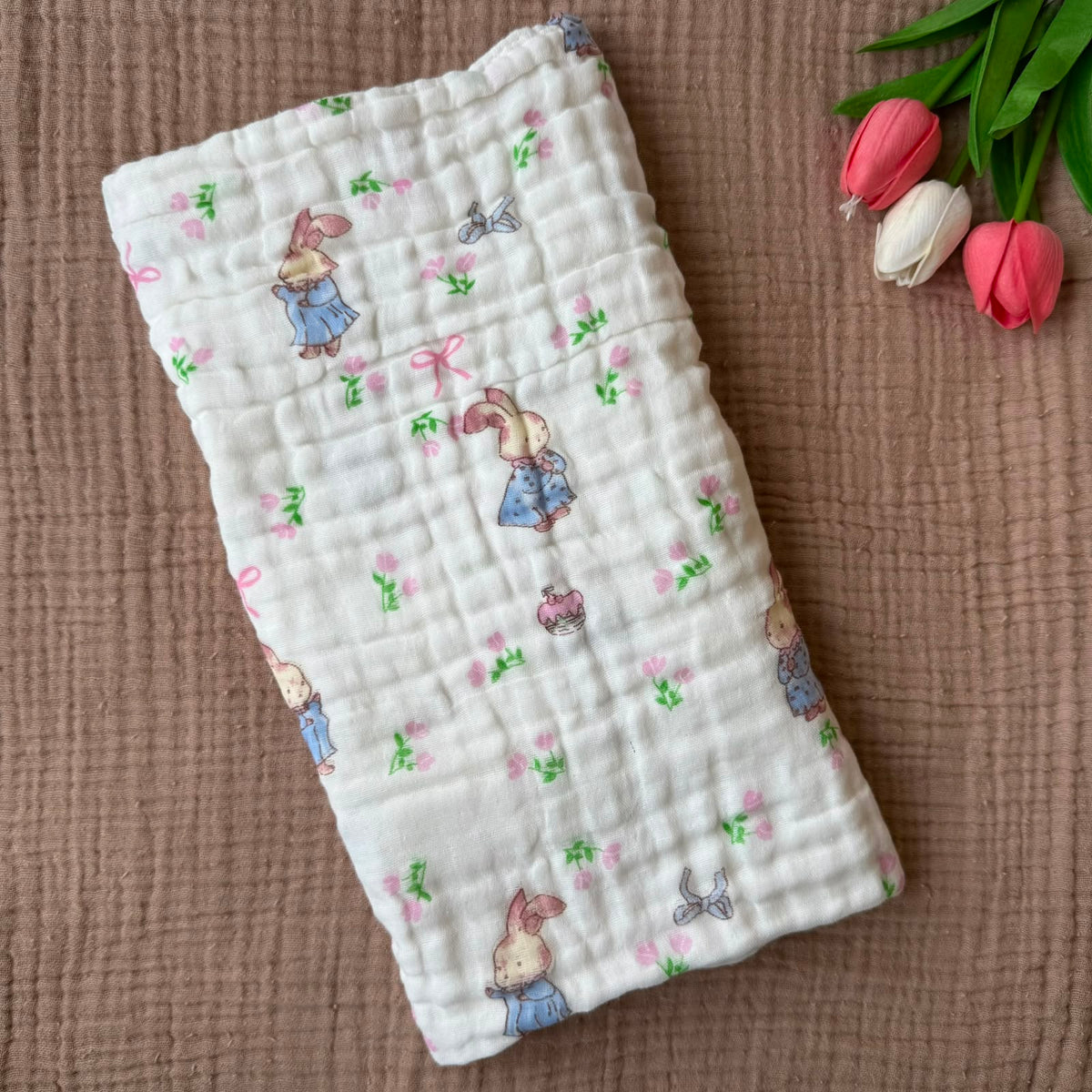 Muslin 6 Layer Bath Towels - Pink Mini Flowers