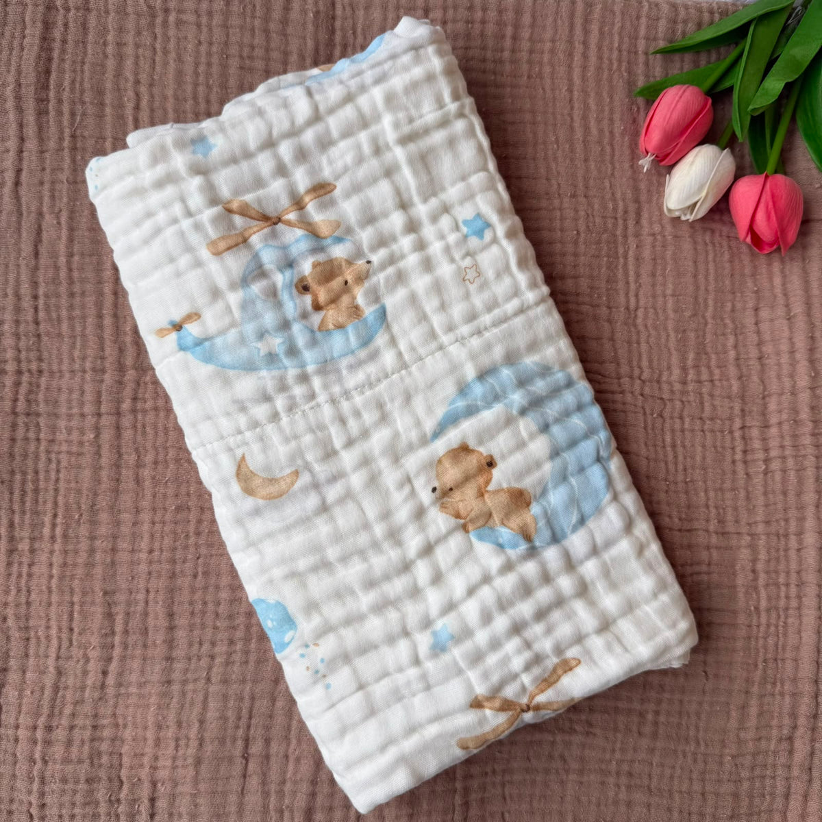 Muslin 6 Layer Bath Towels - Skyblue  Moon