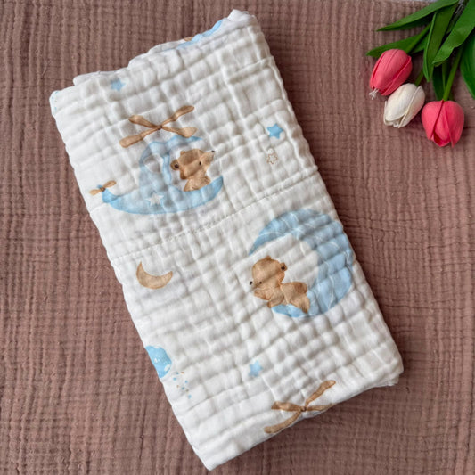 Muslin 6 Layer Bath Towels - Skyblue  Moon
