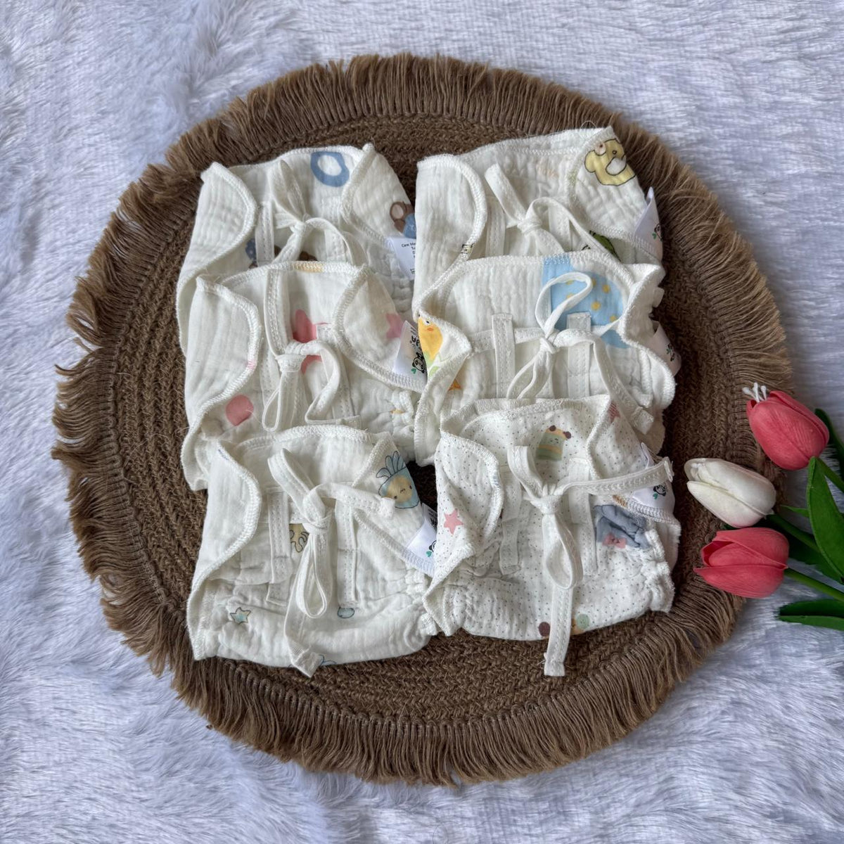 Crinkled Muslin Baby Nappy Combo (6 Pcs) - {Assorted}
