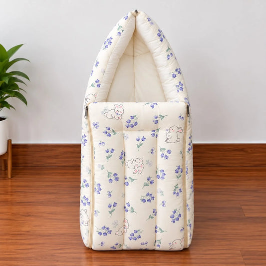Crinkled Muslin Baby Carry Bed - Blue Flowers