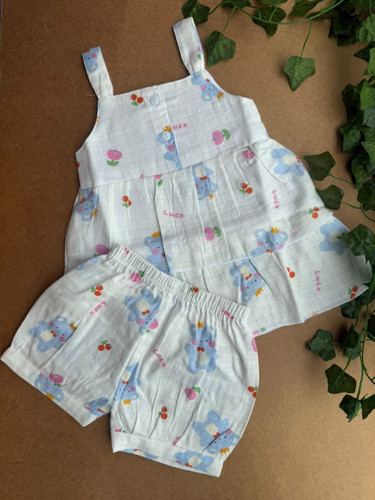 Muslin Girl Baby Sets - White Blue Teddy