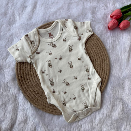 Knitted cotton Baby  Romper - White Teddy