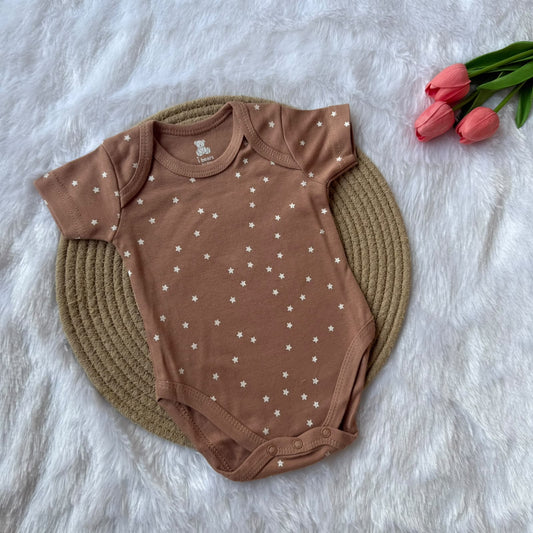 Knitted cotton Baby  Romper - Brown Stars