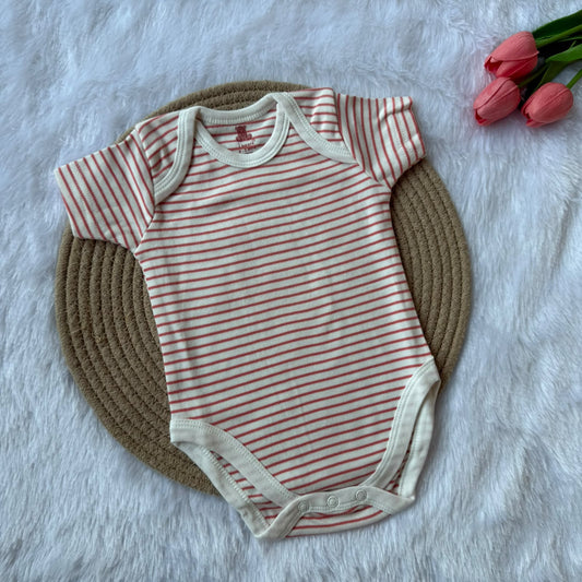 Knitted cotton Baby  Romper - Red Stripes