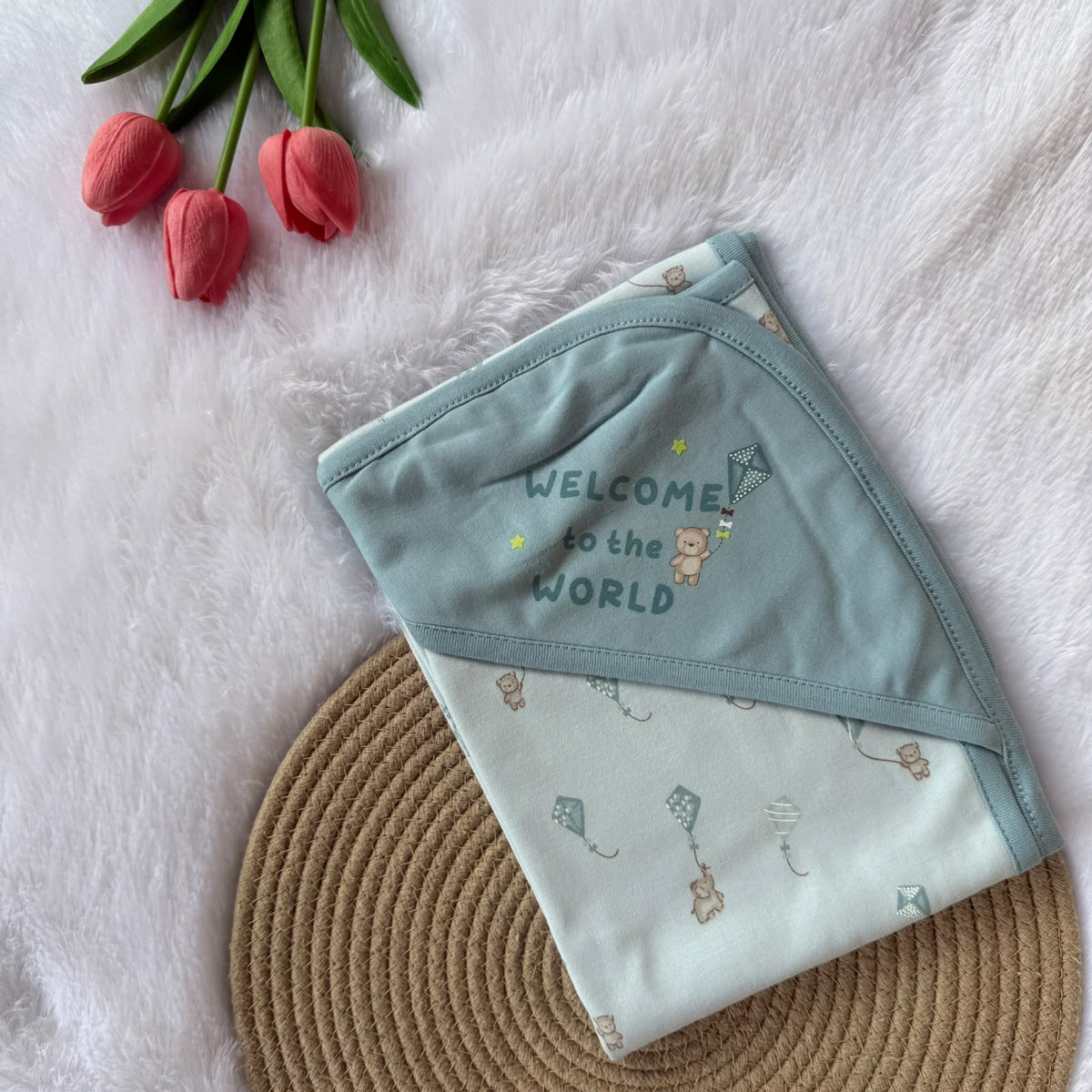 Knitted Hooded Towel - Teal Blue