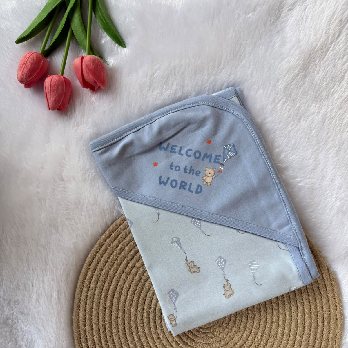 Knitted Hooded Towel - Blue
