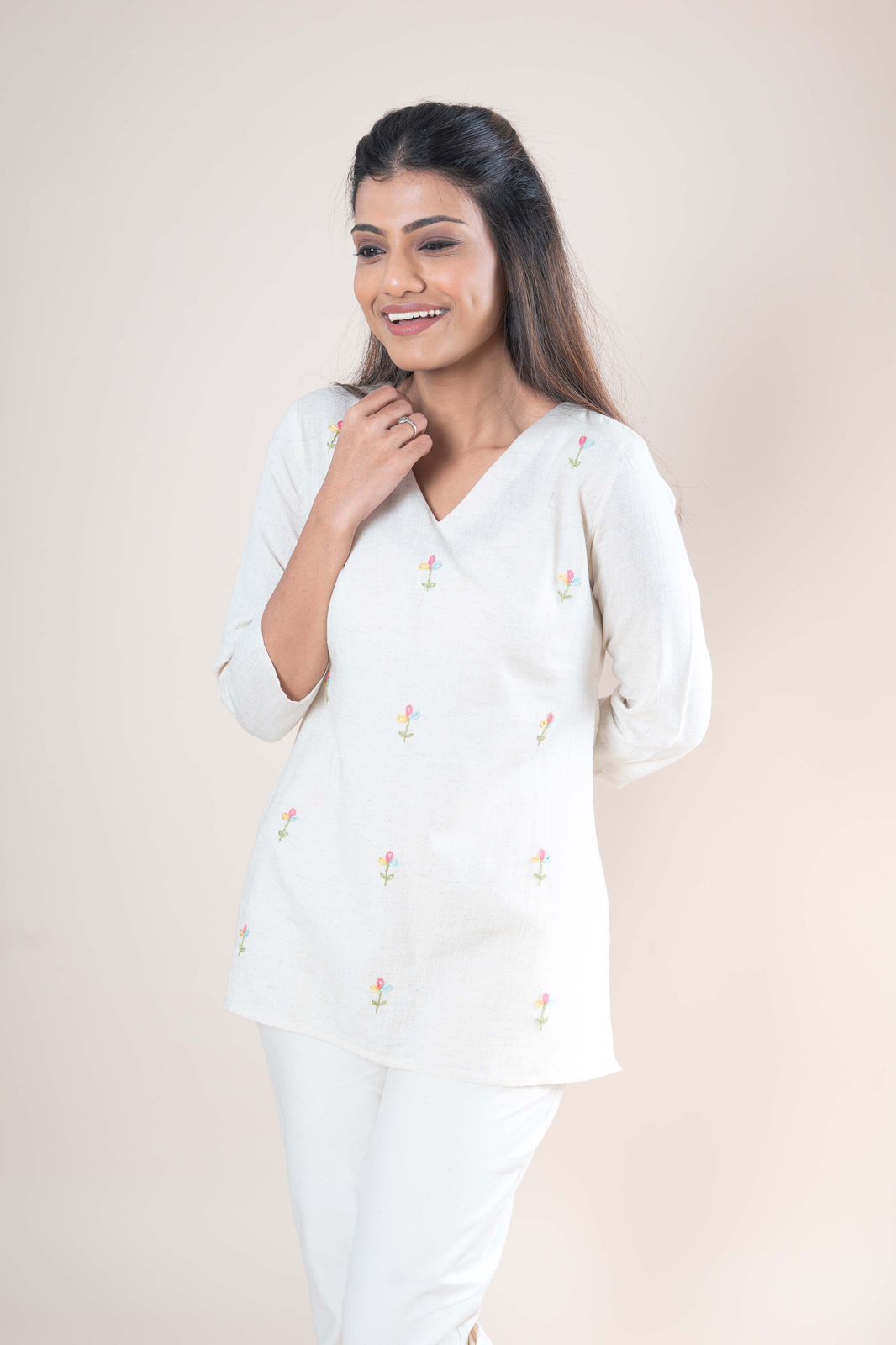 Flower Embroidered Tunic Top