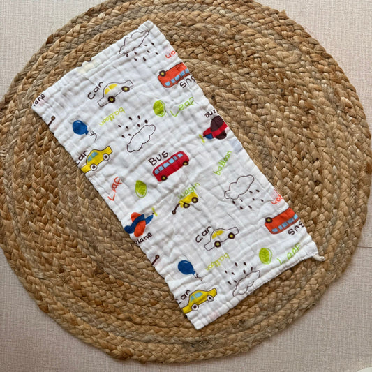Baby Burp Cloth - 6 layer Muslin - Bus