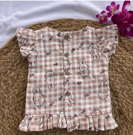 Girls Cotton Co-ords Shorts Set - Brown Bunny