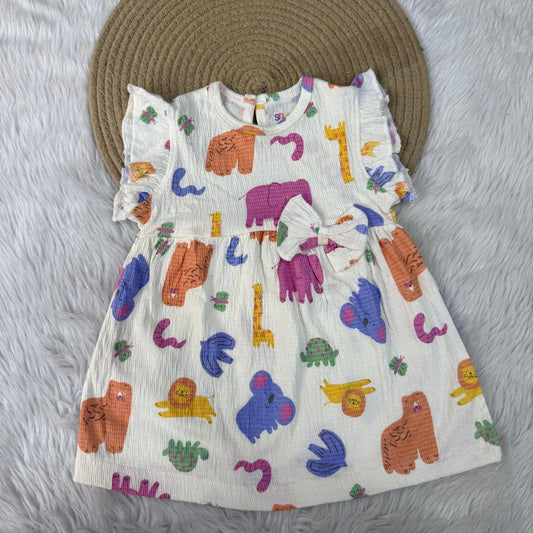 Girl Frocks -  White Animals