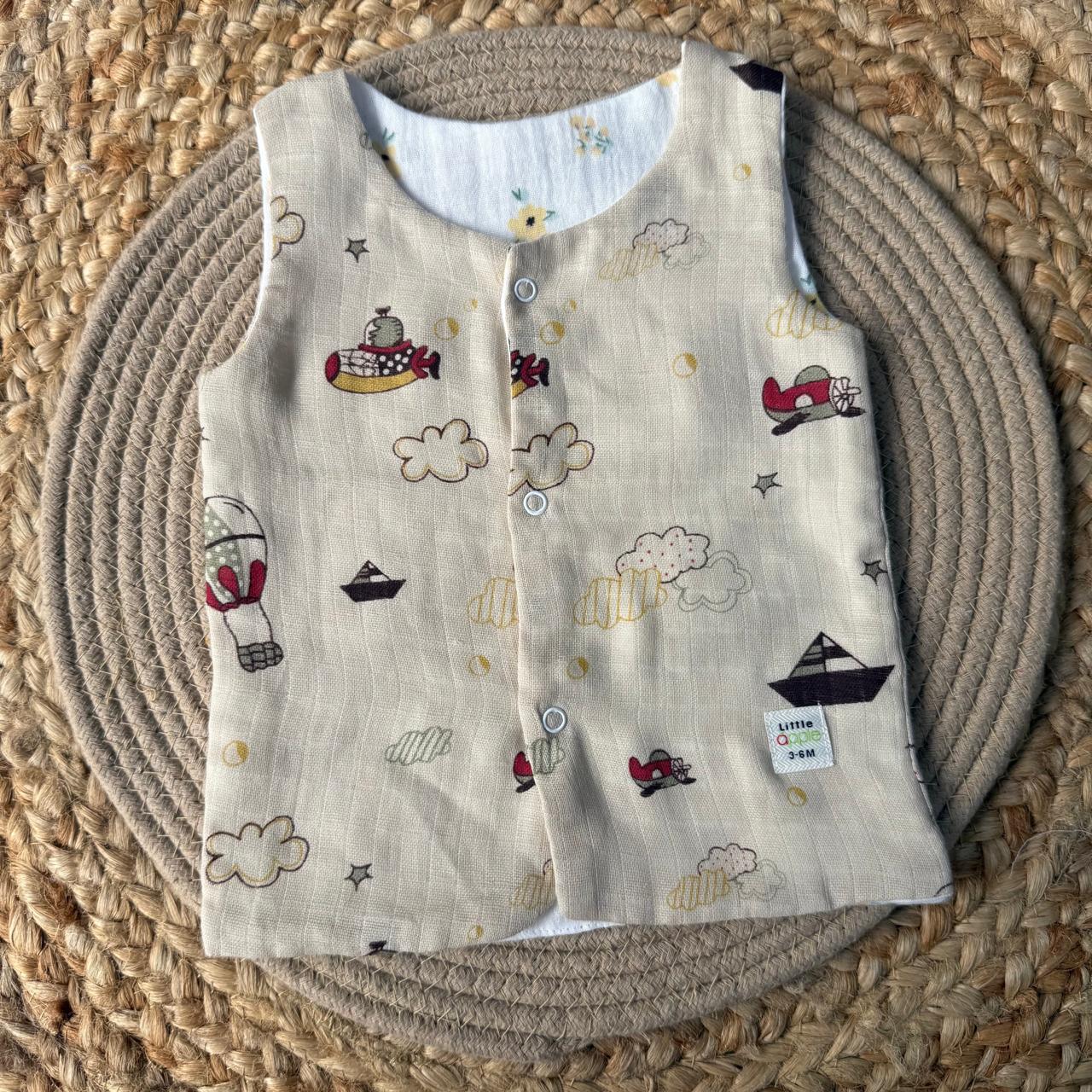 Reversable Muslin Baby Jabla - Cream & white