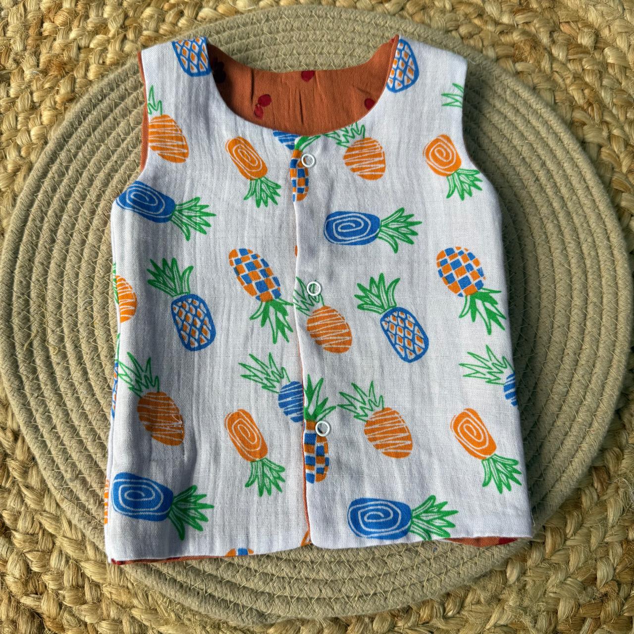 Reversable Muslin Baby Jabla - Maroon & Pineapple