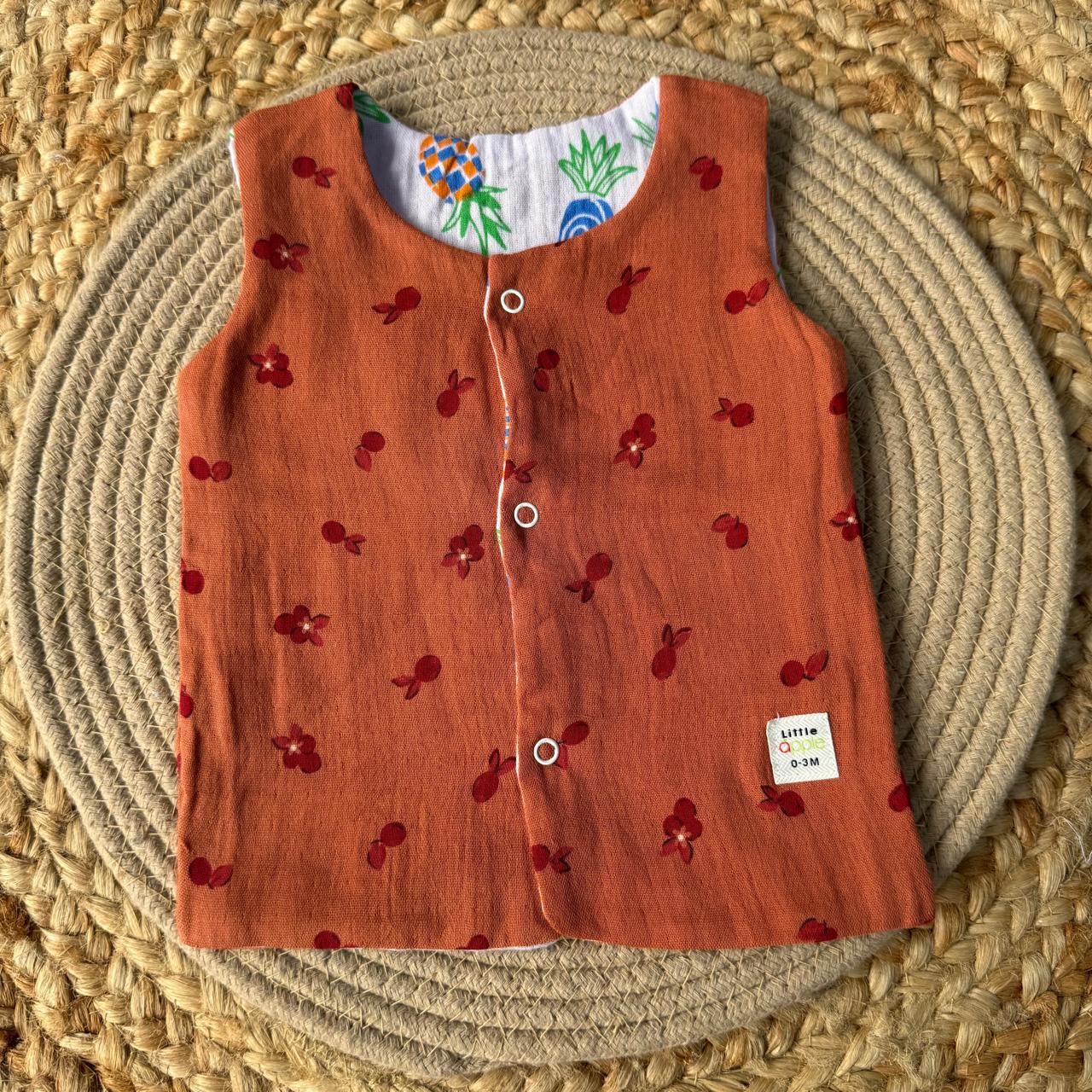 Reversable Muslin Baby Jabla - Maroon & Pineapple