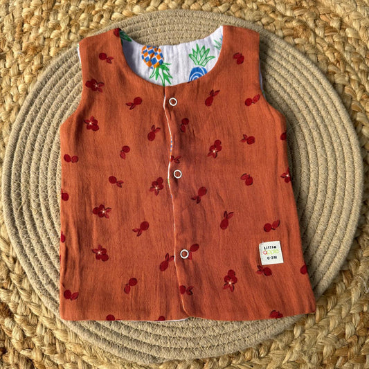 Reversable Muslin Baby Jabla - Maroon & Pineapple
