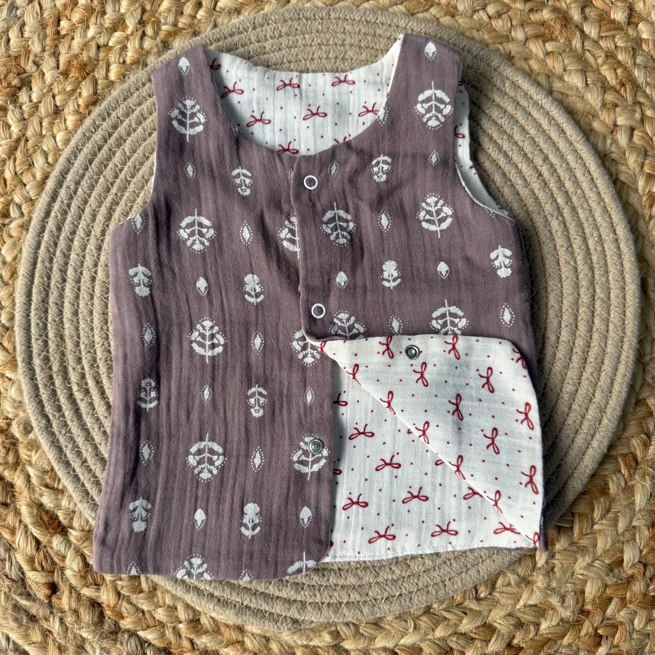 Reversable Muslin Baby Jabla - Purple & flowers
