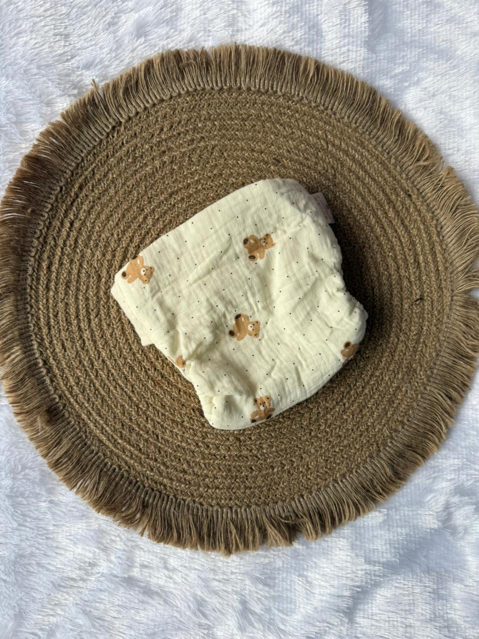 Premium Multi Layer Muslin Velcro Baby Nappy - Brown Teddy