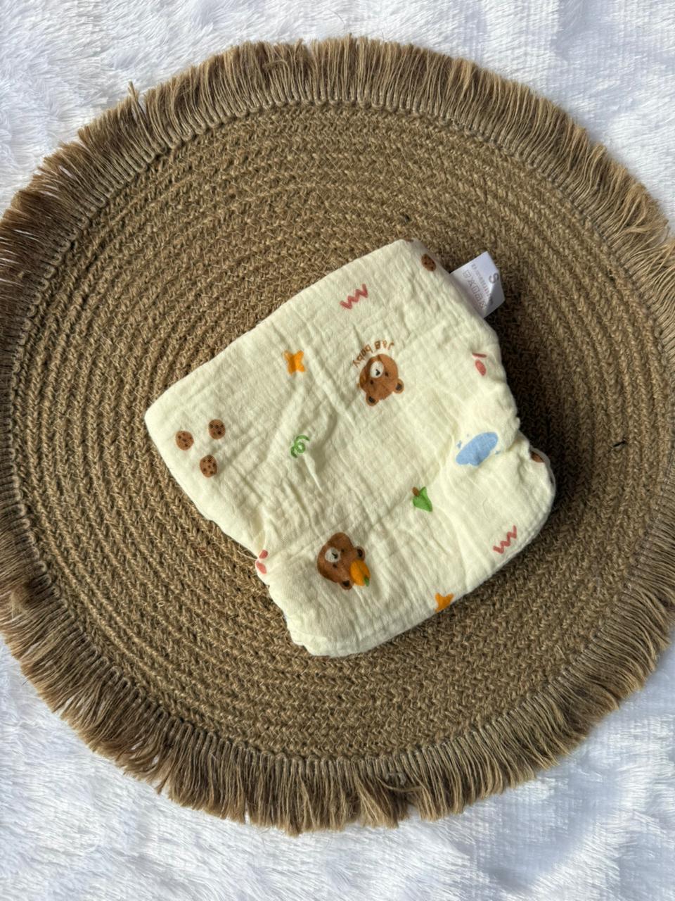 Premium Multi Layer Muslin Velcro Baby Nappy - Teddy Face
