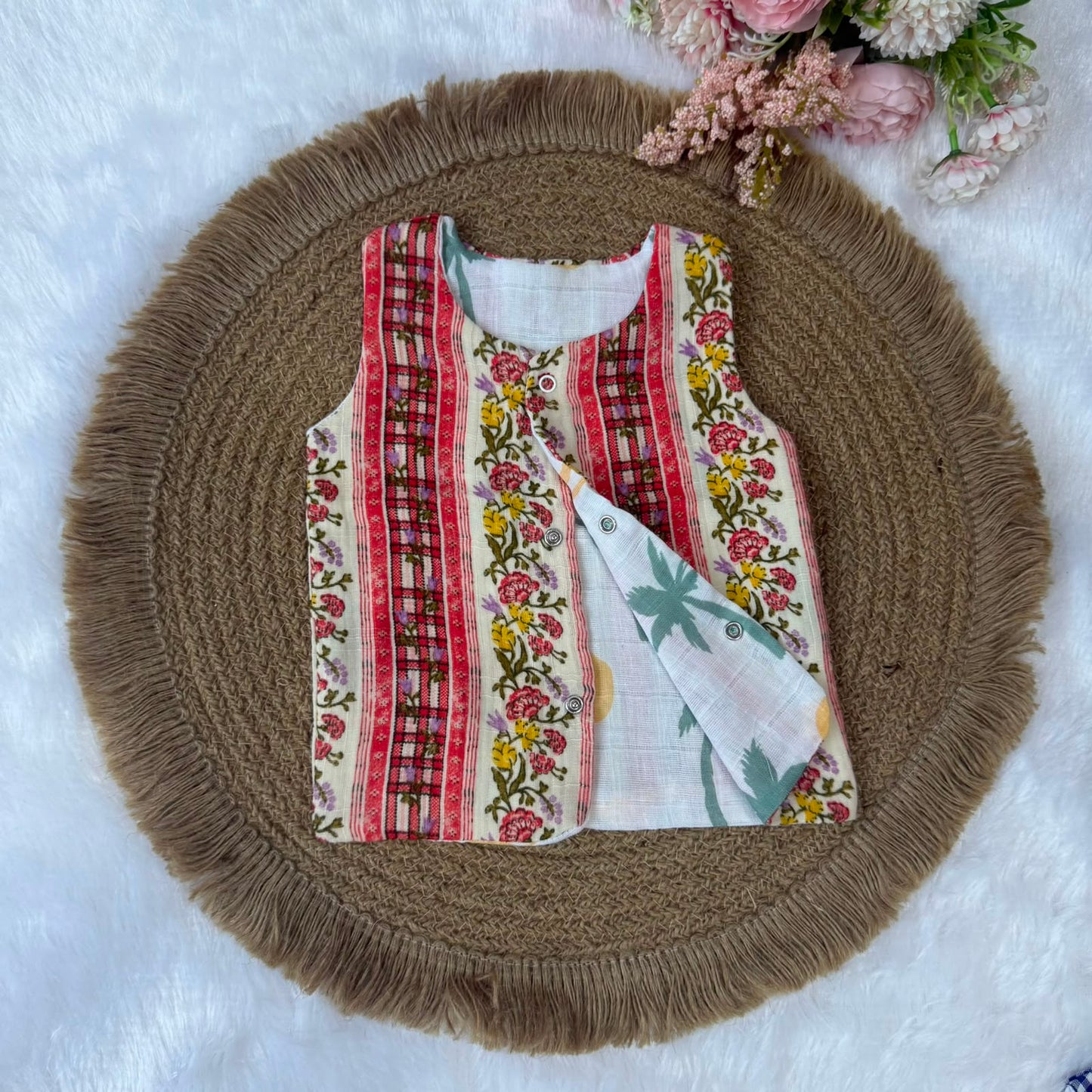 Reversable Muslin Baby Jabla - Red & Count Tree