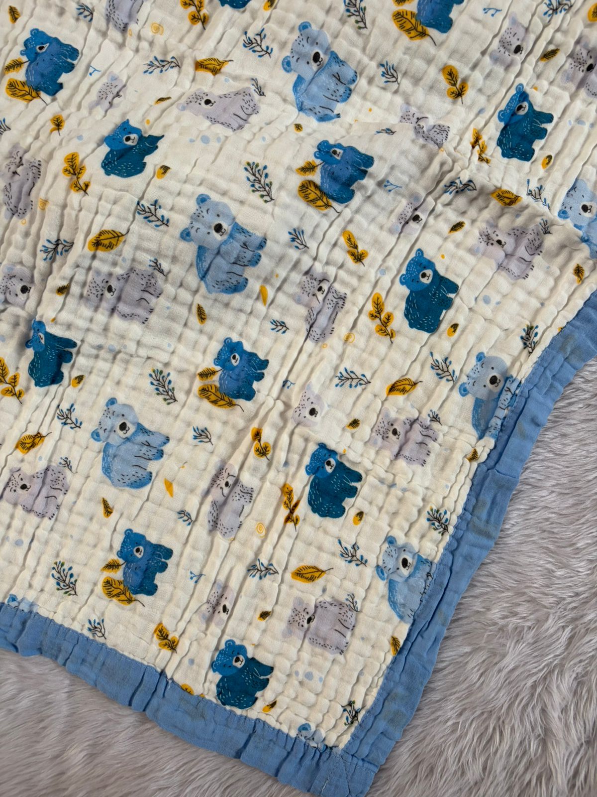 Muslin Blanket 6 Layer - Blue Bears