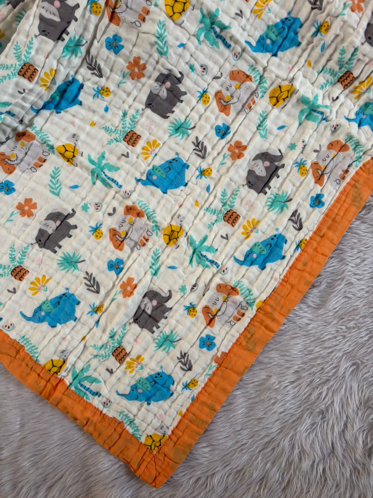 Muslin Blanket 6 Layer - Elephant