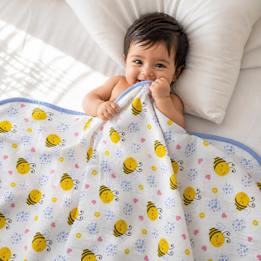 Premium 100% Muslin Baby Blanket – 5-in-1 Multi-Use Essential for Newborns - Honeybee Love