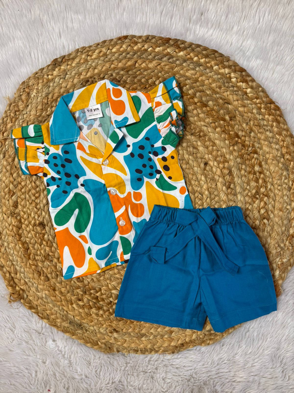 Girls Cotton Co-ords Shorts Set  -  Blue theme
