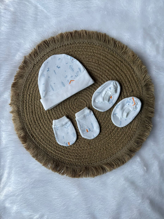 Knitted Cotton Cap, Mitten and Booties - Deer