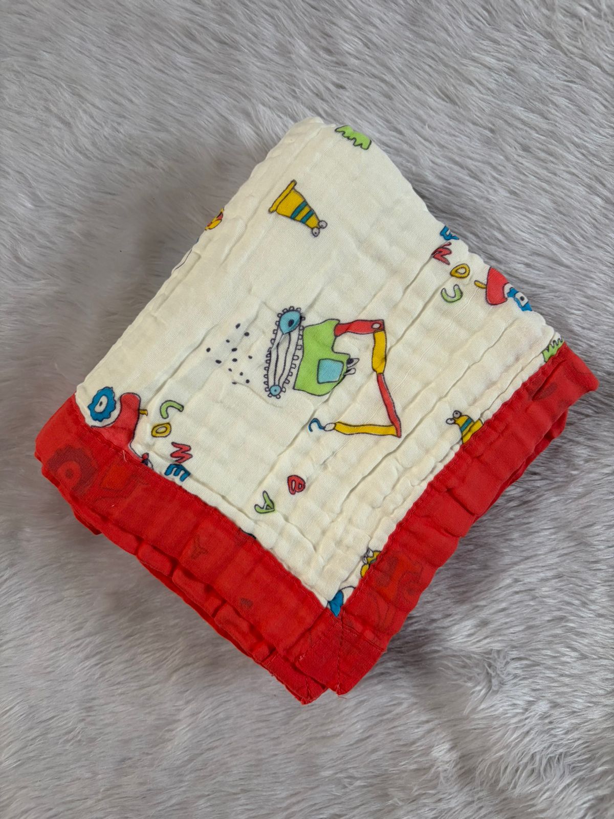 Muslin Blanket 6 Layer - Red Vehicles