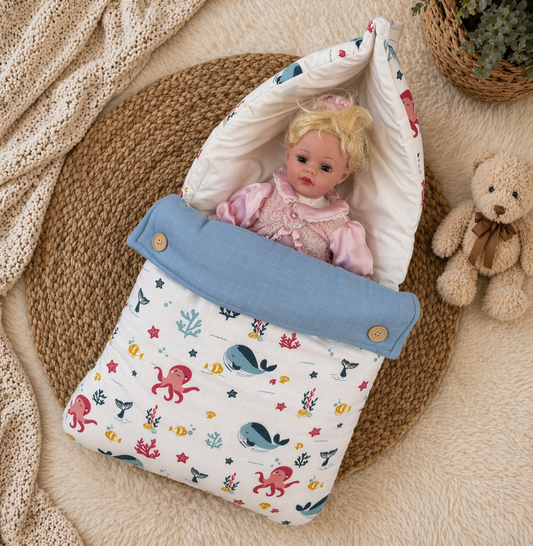 Muslin Baby Carry Bed -  Aqua Animals