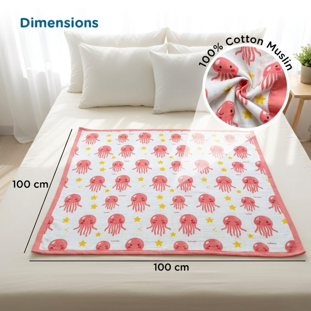 Premium 100% Muslin Baby Blanket – 5-in-1 Multi-Use Essential for Newborns - JellyFish