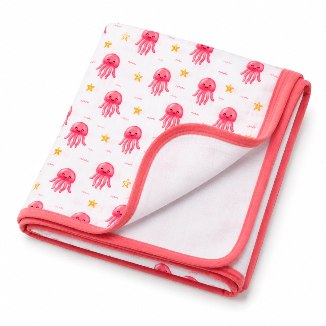 Premium 100% Muslin Baby Blanket – 5-in-1 Multi-Use Essential for Newborns - JellyFish