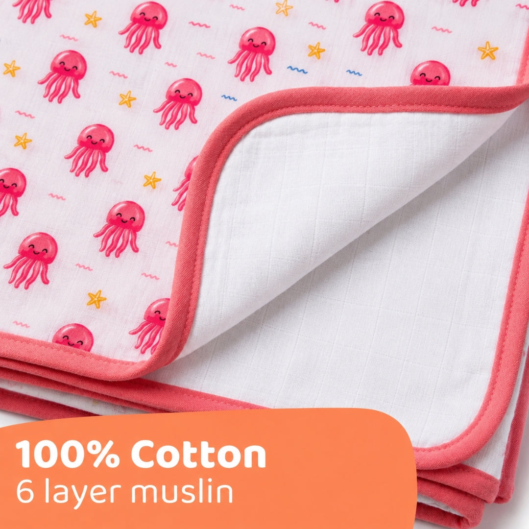 Premium 100% Muslin Baby Blanket – 5-in-1 Multi-Use Essential for Newborns - JellyFish