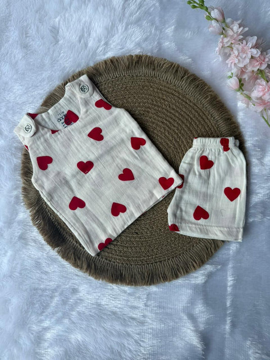 Unisex Muslin Set - Red Hearts
